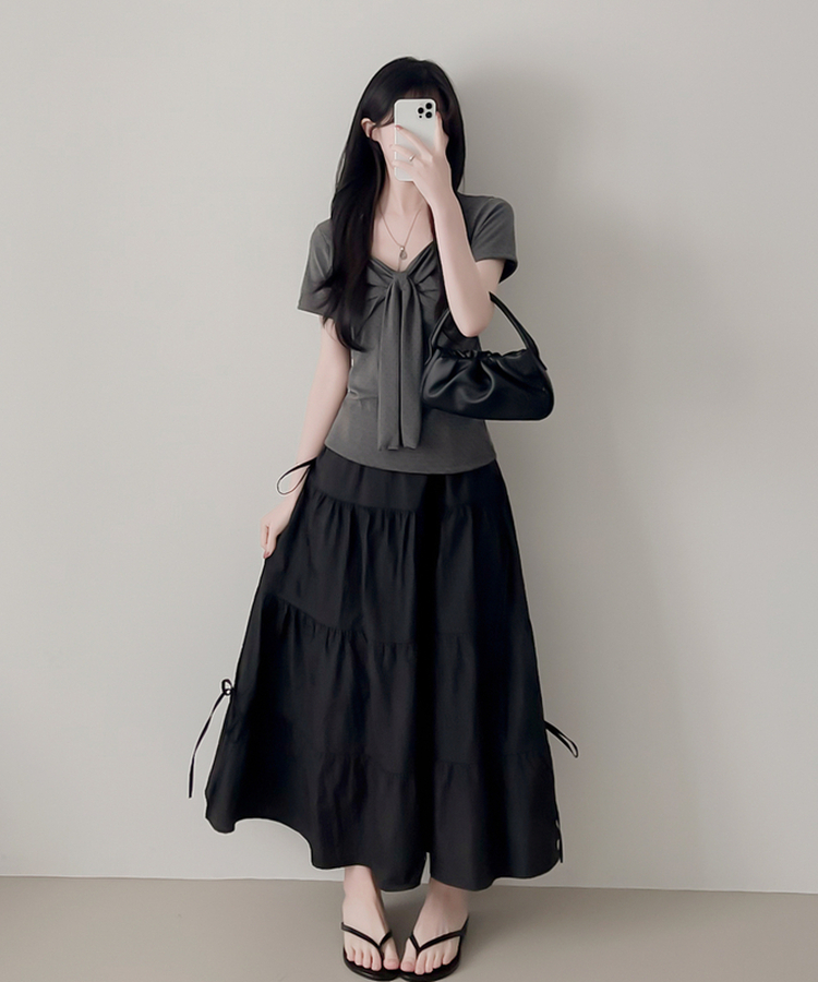 ドットリボンラップ半袖Tシャツ CHARCOAL