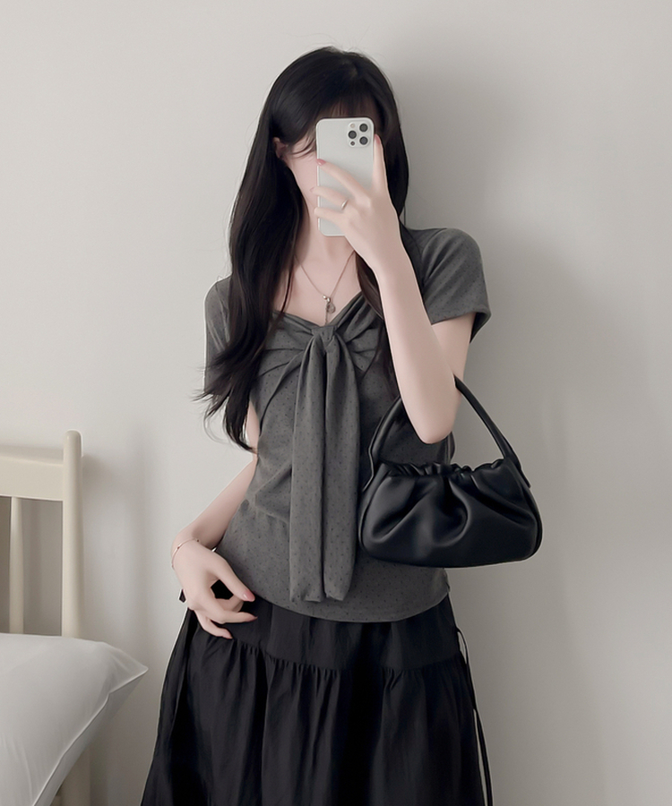 ドットリボンラップ半袖Tシャツ CHARCOAL