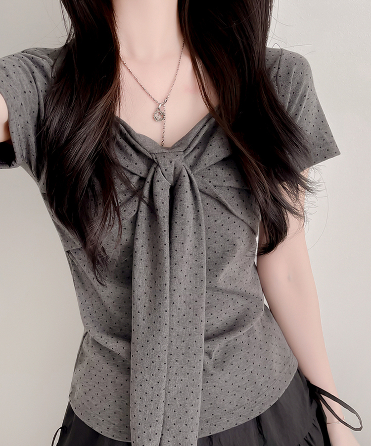 ドットリボンラップ半袖Tシャツ CHARCOAL