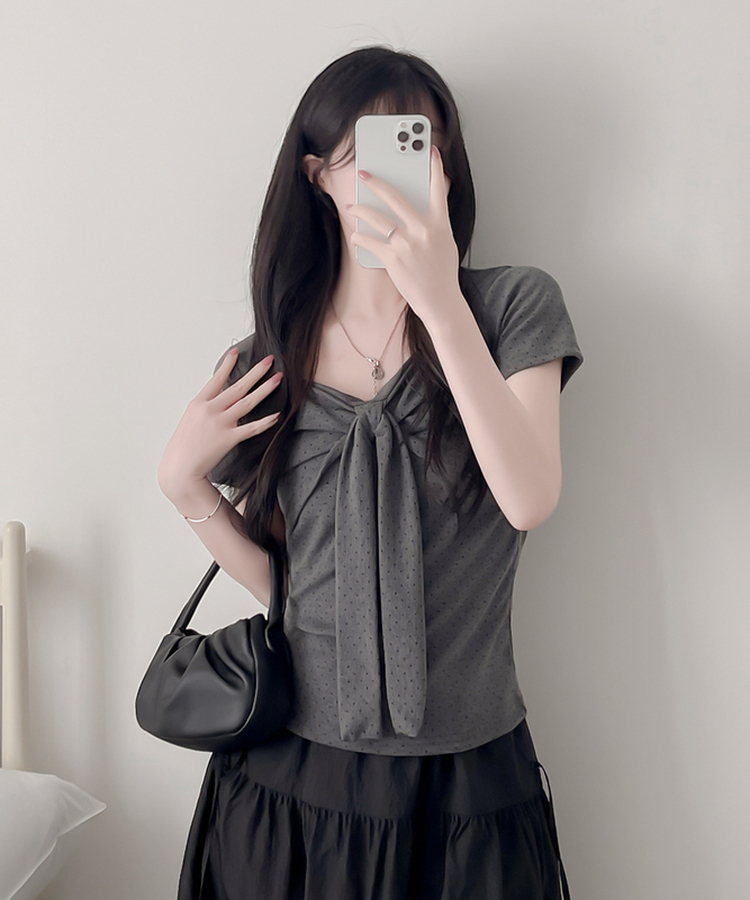 ドットリボンラップ半袖Tシャツ CHARCOAL