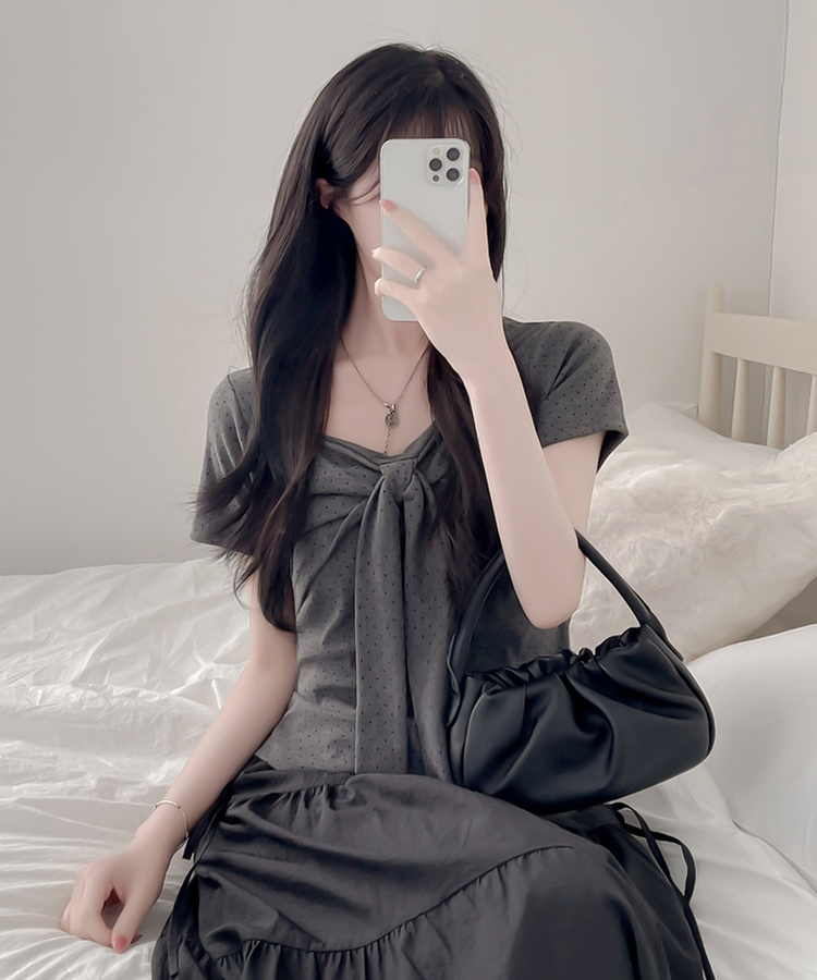 ドットリボンラップ半袖Tシャツ CHARCOAL