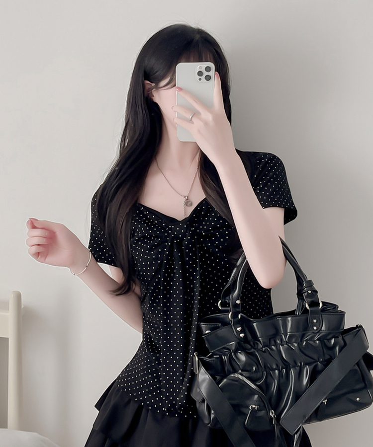 ドットリボンラップ半袖Tシャツ BLACK