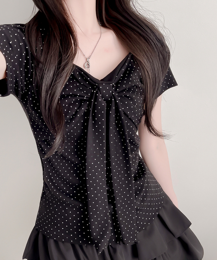 ドットリボンラップ半袖Tシャツ BLACK