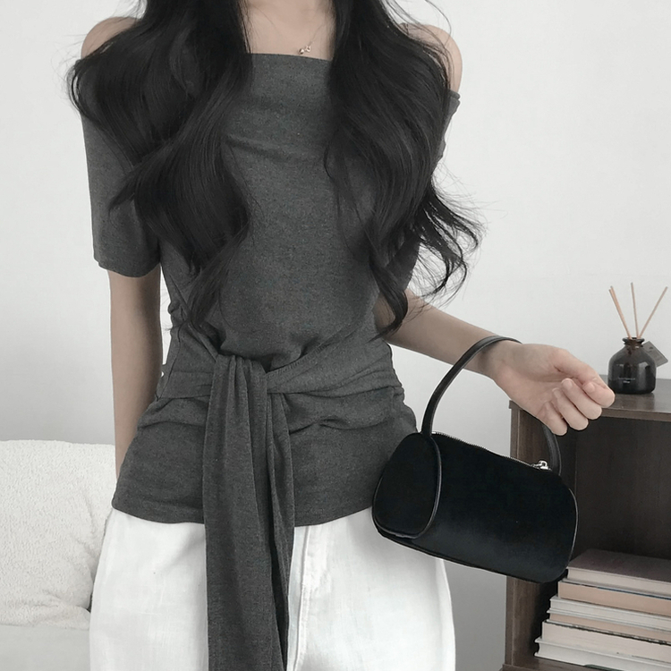 ドレープオフショルラップTシャツ CHARCOAL