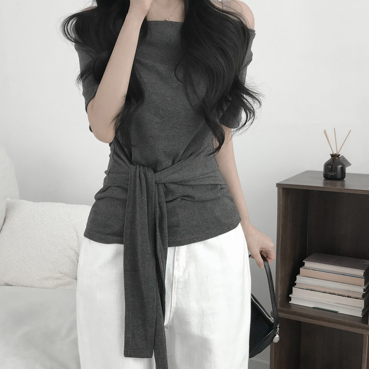 ドレープオフショルラップTシャツ CHARCOAL