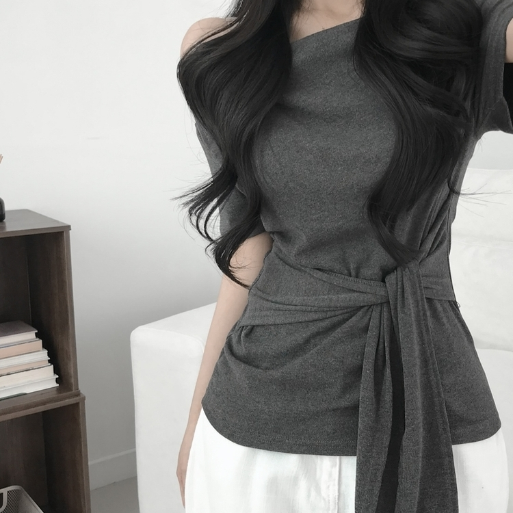 ドレープオフショルラップTシャツ CHARCOAL