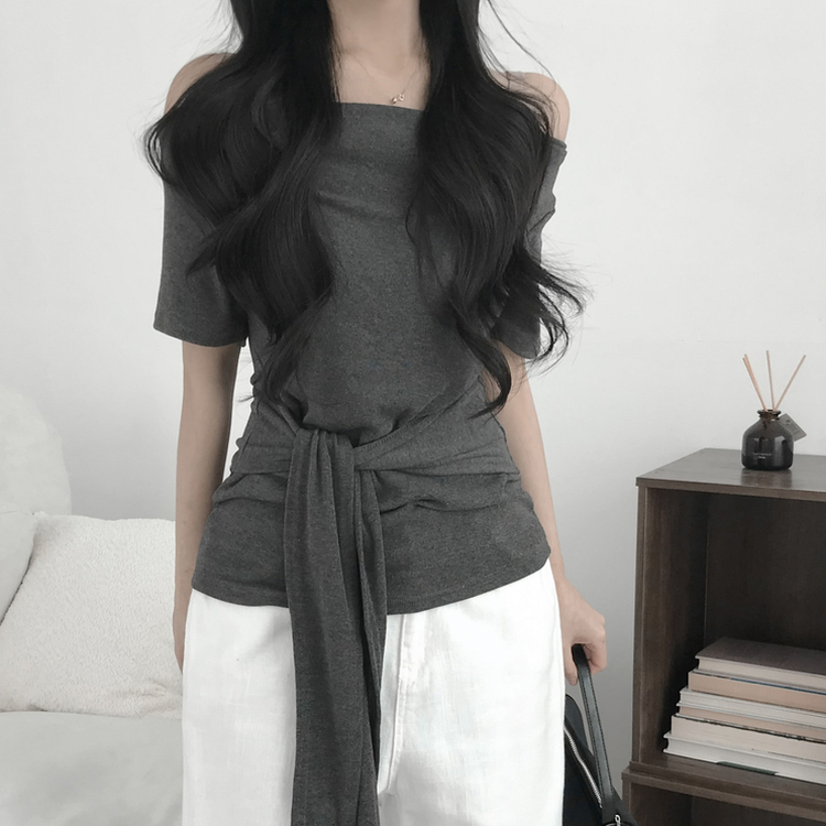 ドレープオフショルラップTシャツ CHARCOAL