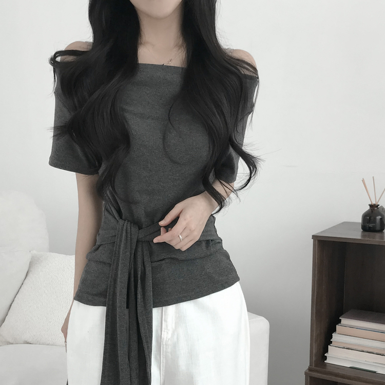 ドレープオフショルラップTシャツ CHARCOAL