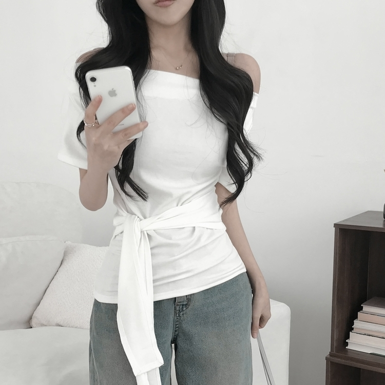 ドレープオフショルラップTシャツ IVORY