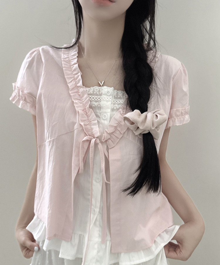 キャンディフリルリボンレイヤードブラウス PINK
