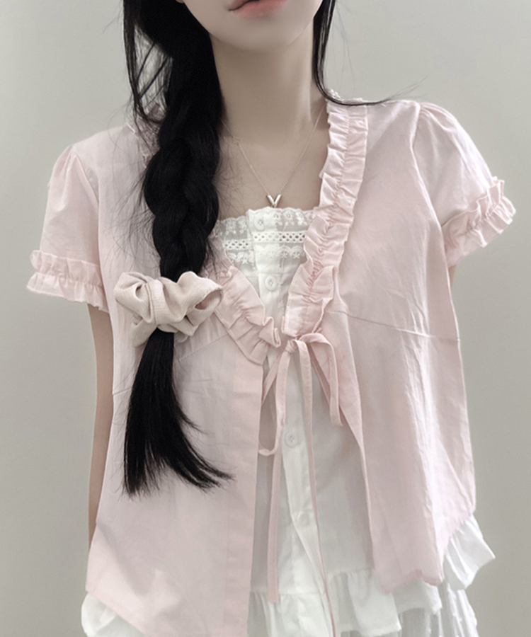 キャンディフリルリボンレイヤードブラウス PINK