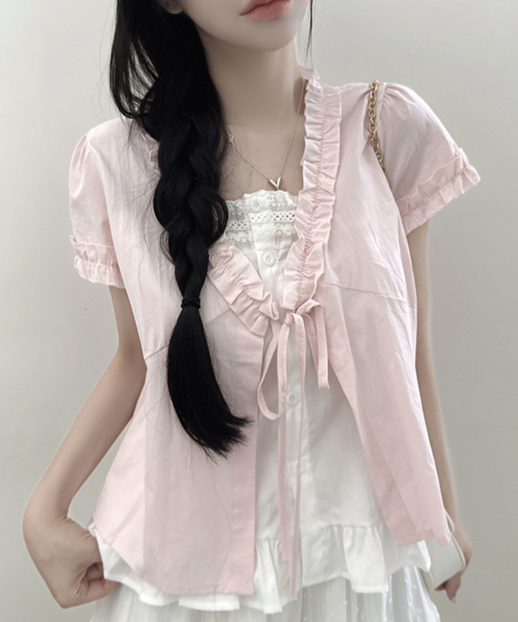 キャンディフリルリボンレイヤードブラウス PINK