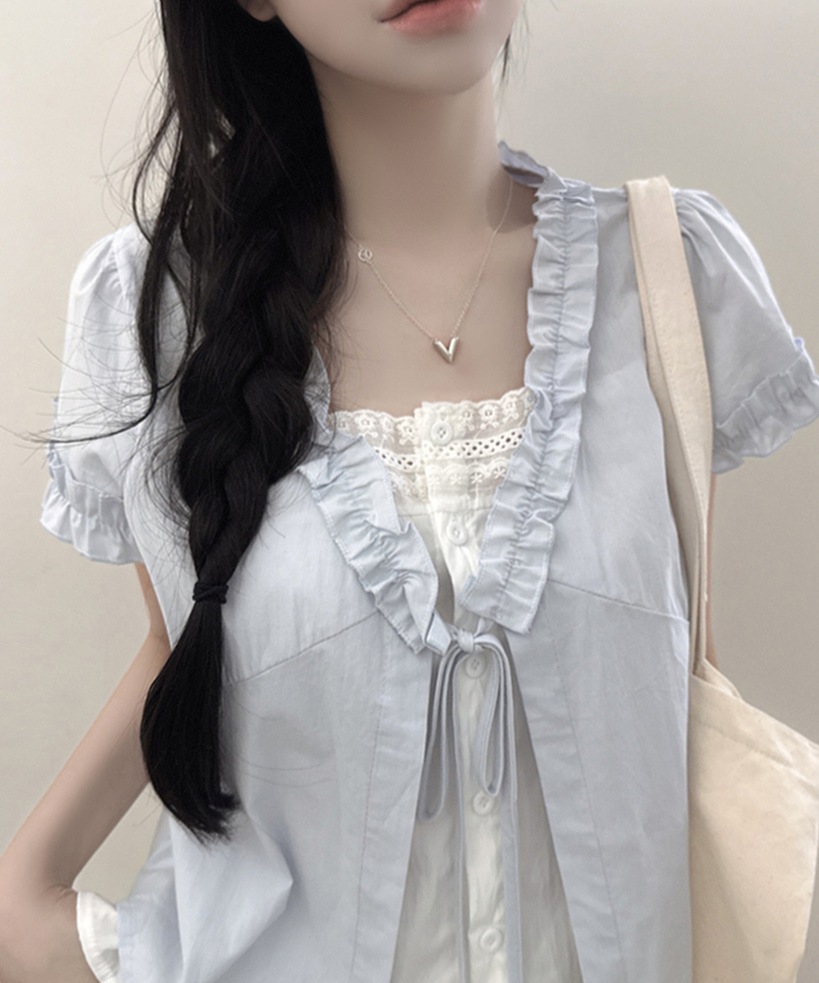 キャンディフリルリボンレイヤードブラウス SKY BLUE