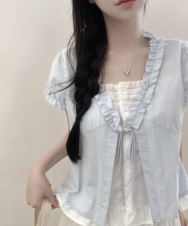 キャンディフリルリボンレイヤードブラウス SKY BLUE