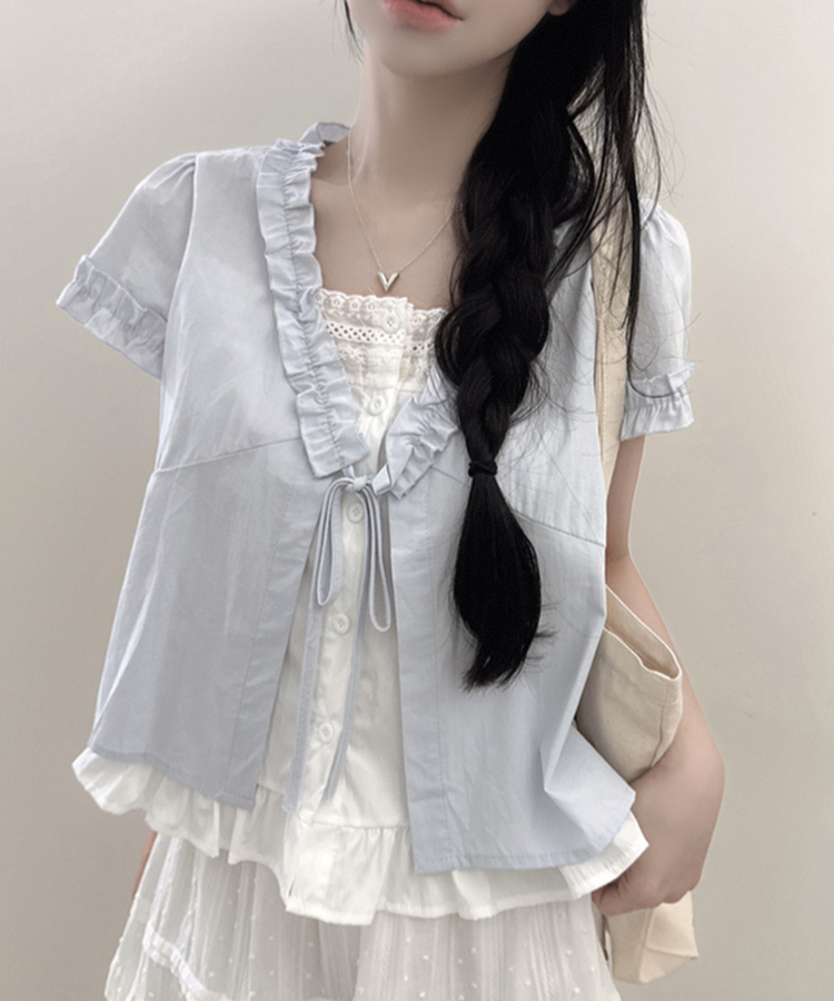 キャンディフリルリボンレイヤードブラウス SKY BLUE