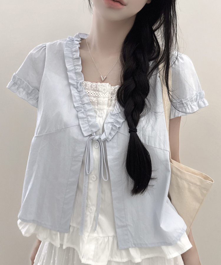 キャンディフリルリボンレイヤードブラウス SKY BLUE