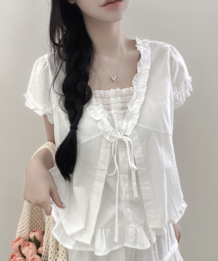 キャンディフリルリボンレイヤードブラウス IVORY