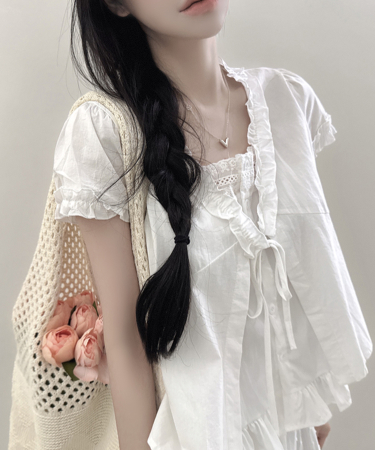 キャンディフリルリボンレイヤードブラウス IVORY