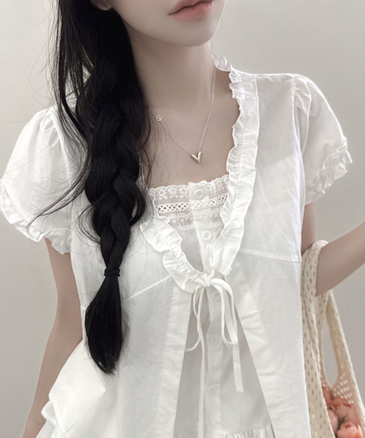 キャンディフリルリボンレイヤードブラウス IVORY