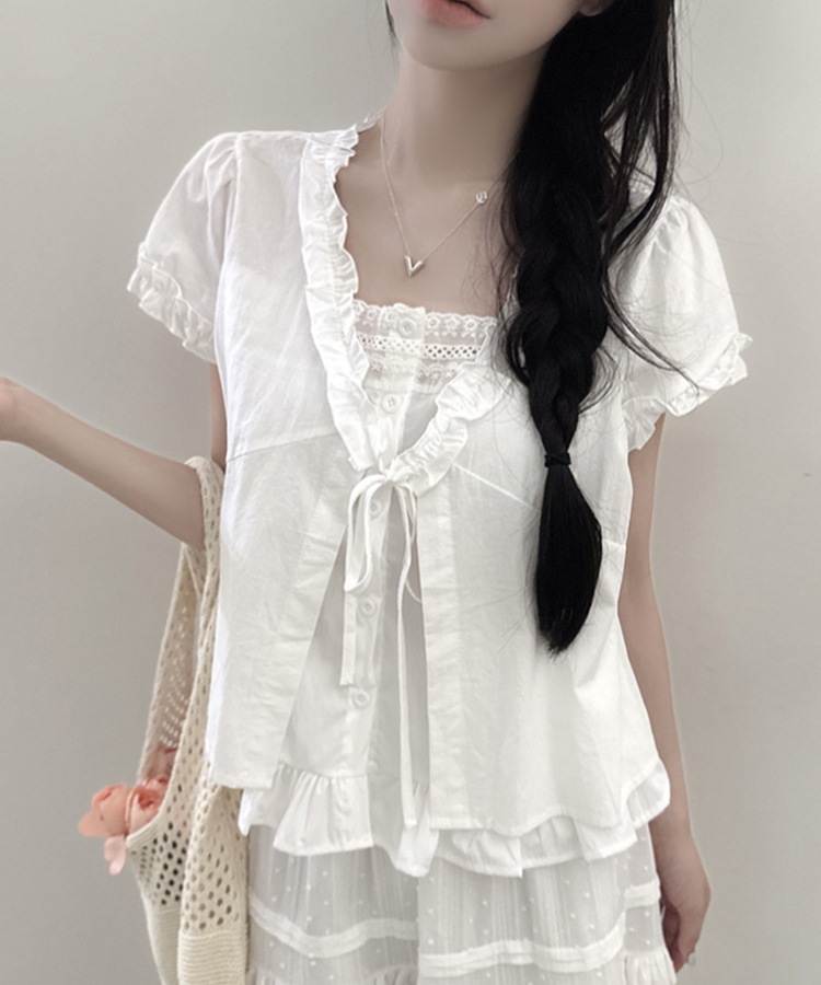 キャンディフリルリボンレイヤードブラウス IVORY