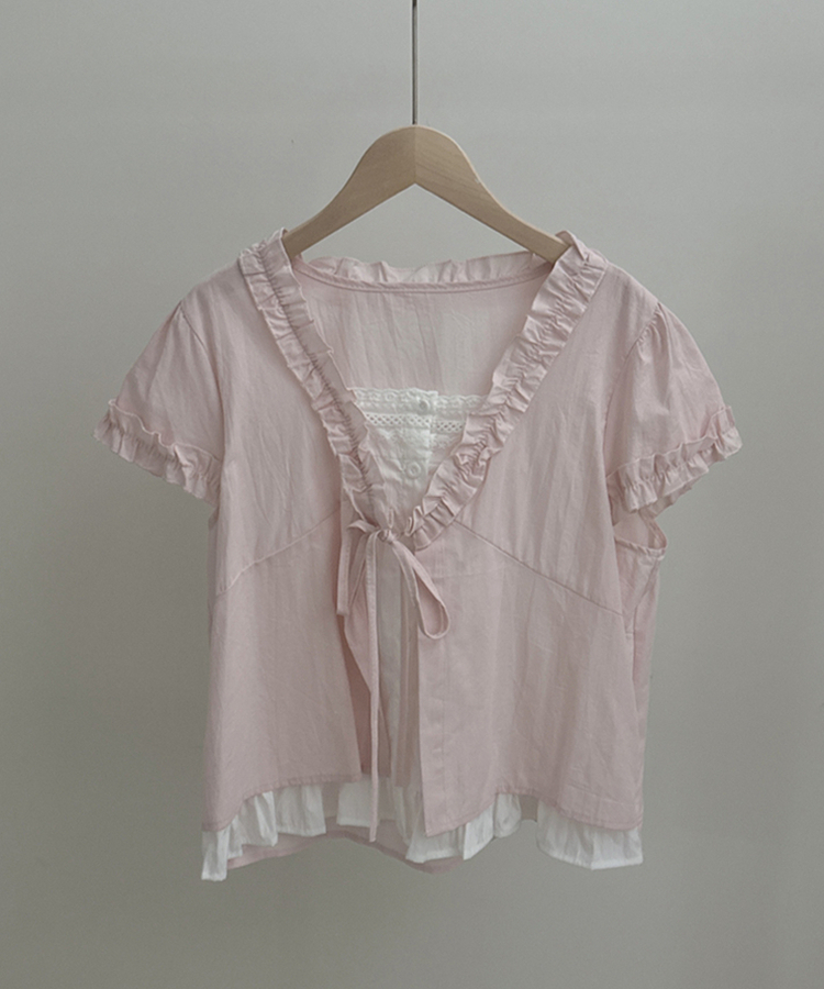 キャンディフリルリボンレイヤードブラウス