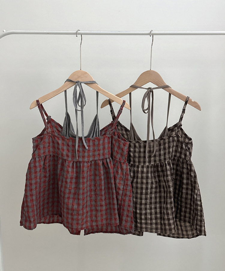 【SET】チェックリボンブラウス＋無地キャミソール
