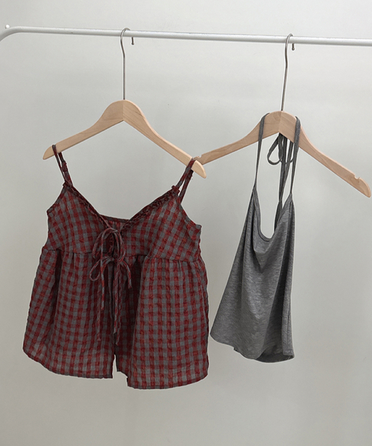 【SET】チェックリボンブラウス＋無地キャミソール