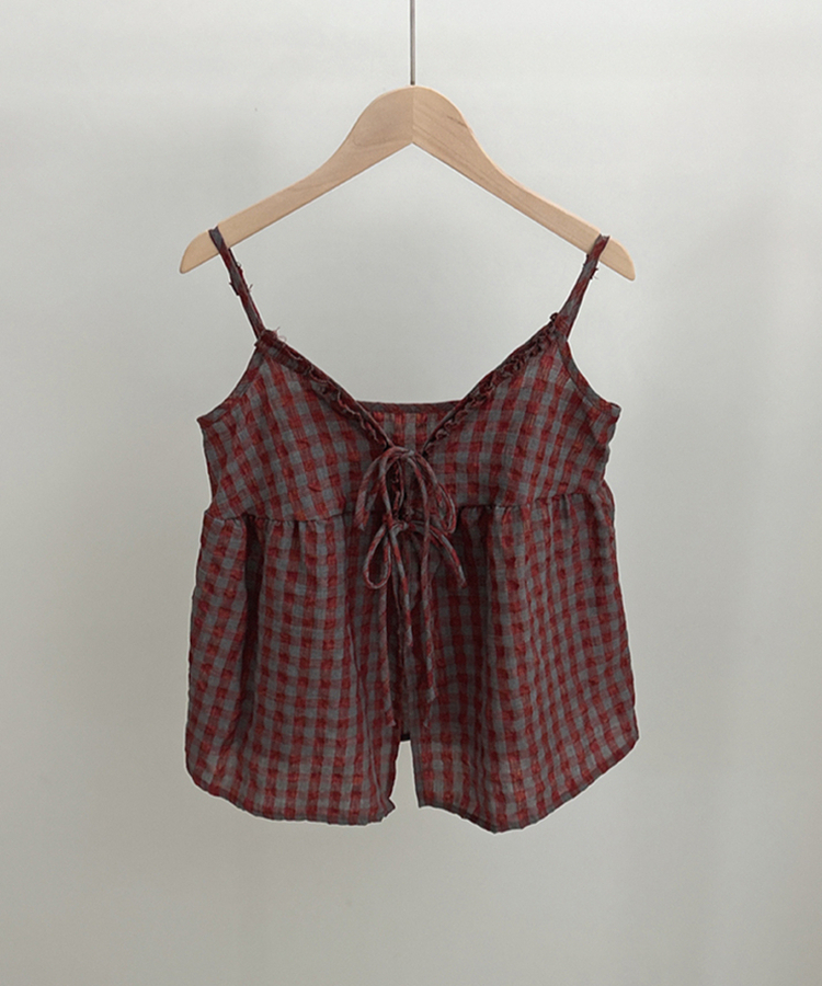 【SET】チェックリボンブラウス＋無地キャミソール