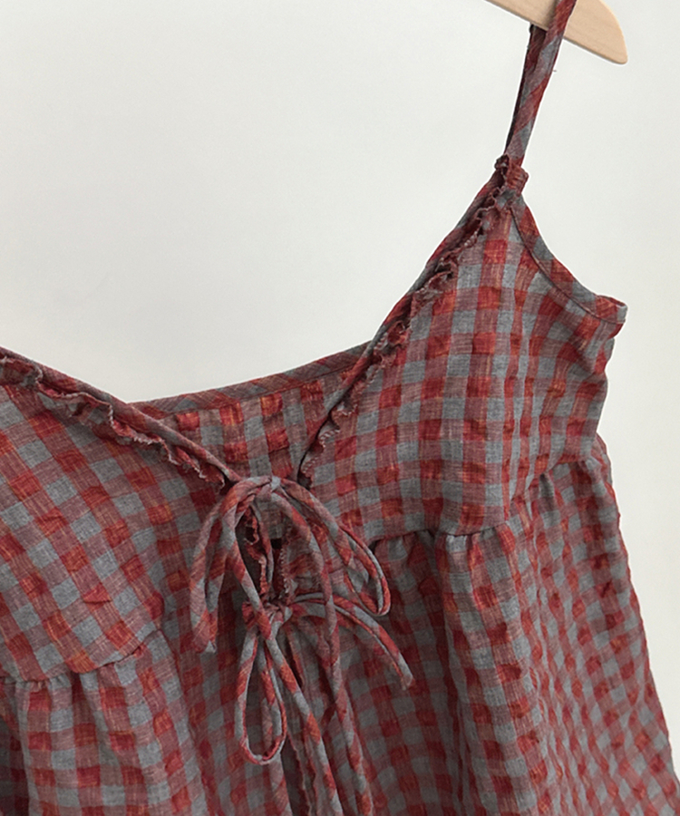 【SET】チェックリボンブラウス＋無地キャミソール