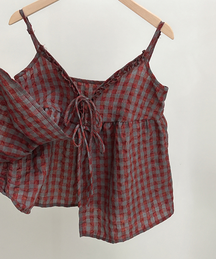 【SET】チェックリボンブラウス＋無地キャミソール