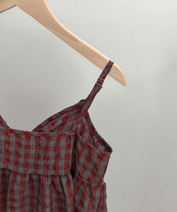 【SET】チェックリボンブラウス＋無地キャミソール