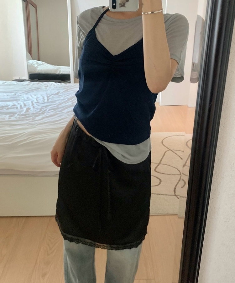 【SET】ホルターネックVキャミソール＋半袖Tシャツ GREY