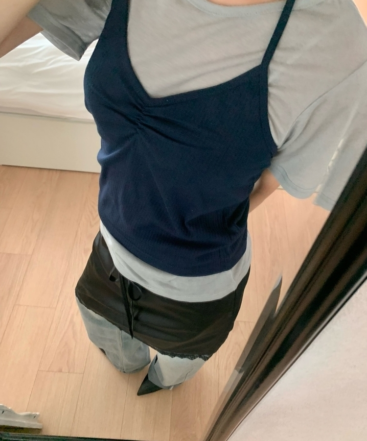 【SET】ホルターネックVキャミソール＋半袖Tシャツ GREY