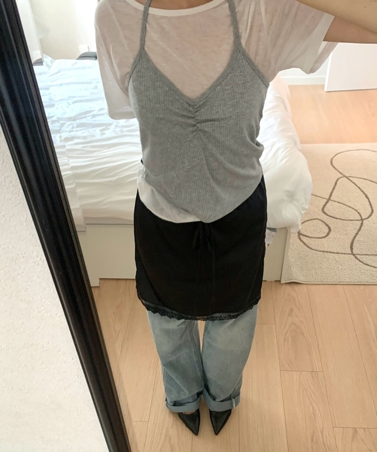 【SET】ホルターネックVキャミソール＋半袖Tシャツ IVORY