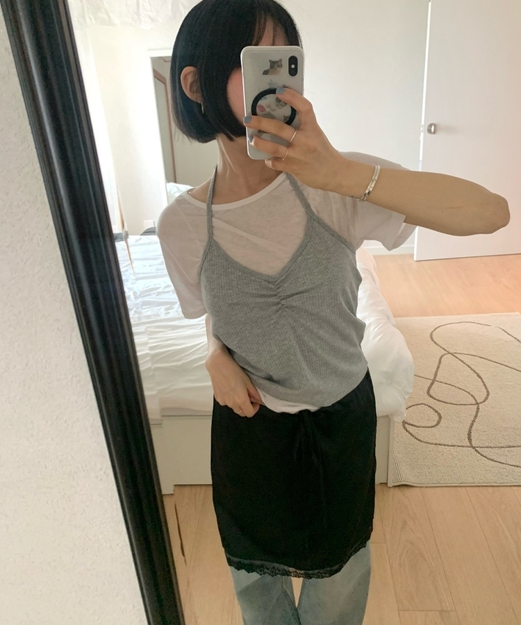 【SET】ホルターネックVキャミソール＋半袖Tシャツ IVORY