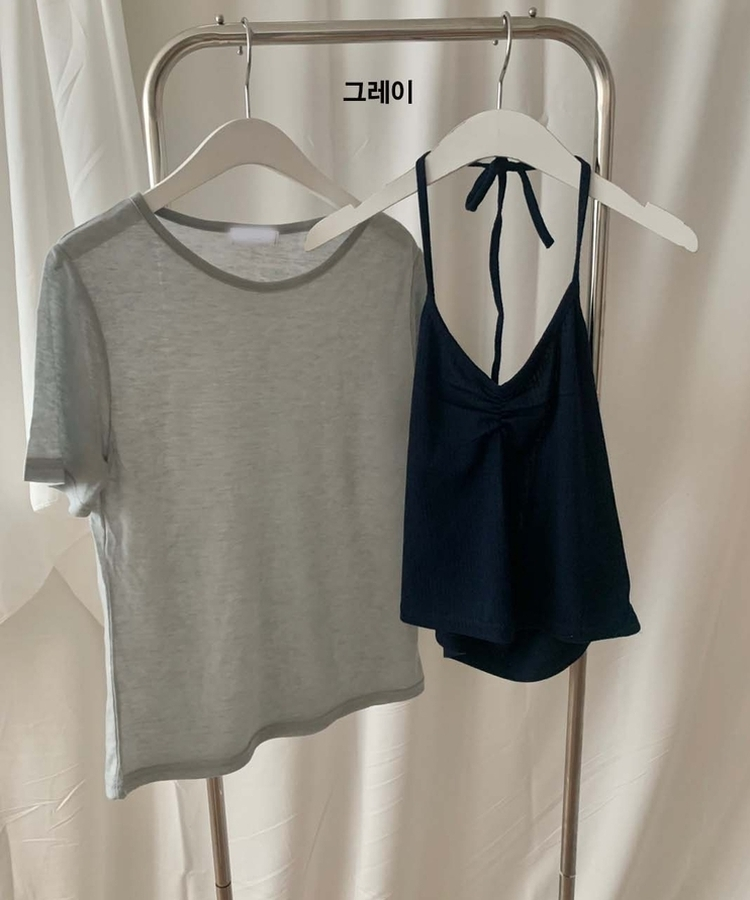 【SET】ホルターネックVキャミソール＋半袖Tシャツ