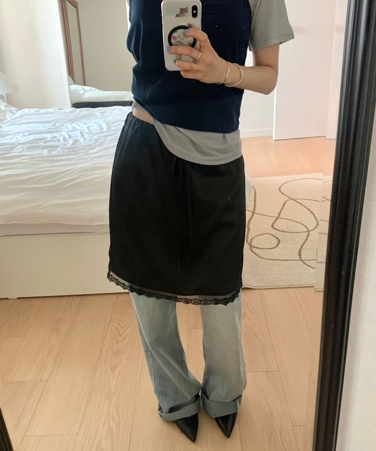シルクミディレーススカート BLACK