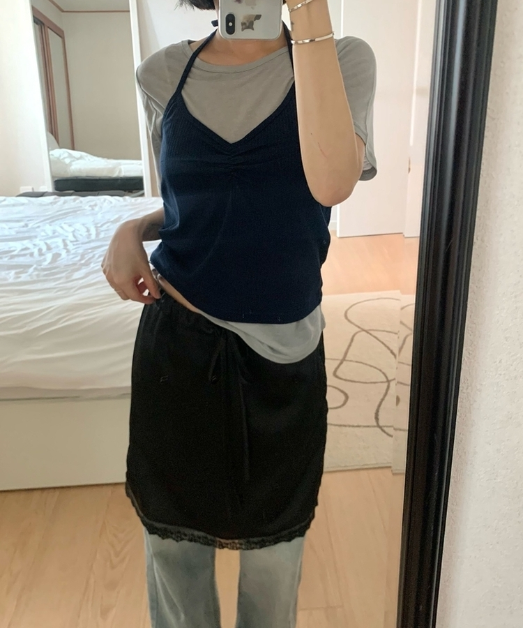 シルクミディレーススカート BLACK