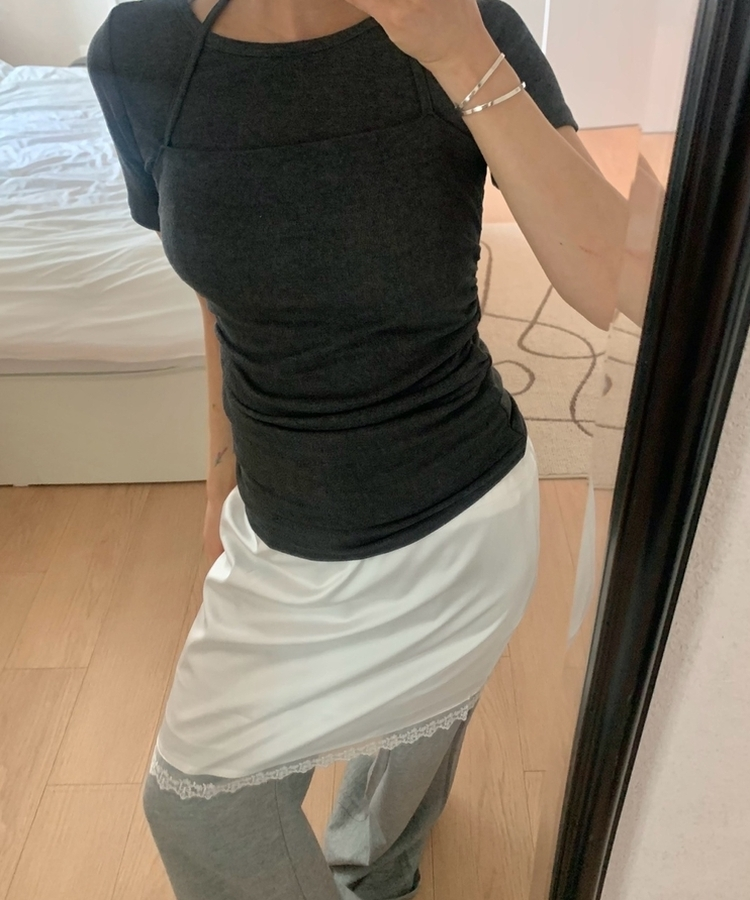 シルクミディレーススカート IVORY