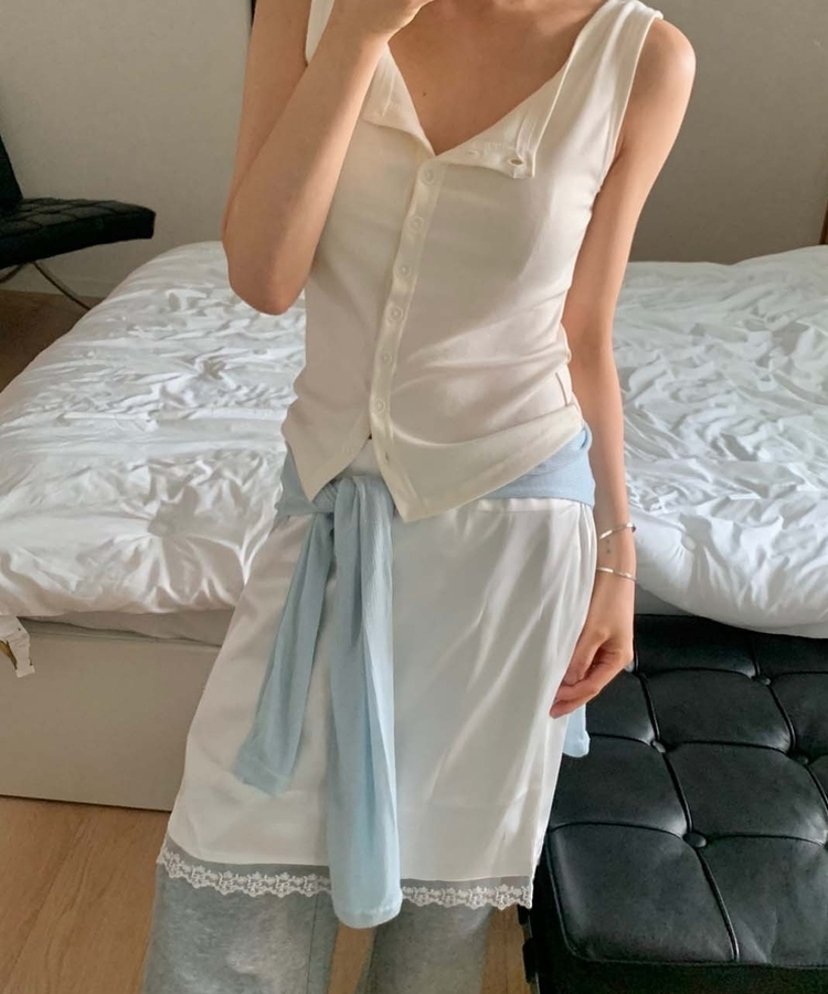 シルクミディレーススカート IVORY