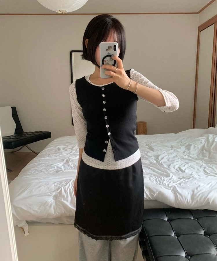 シルクミディレーススカート BLACK