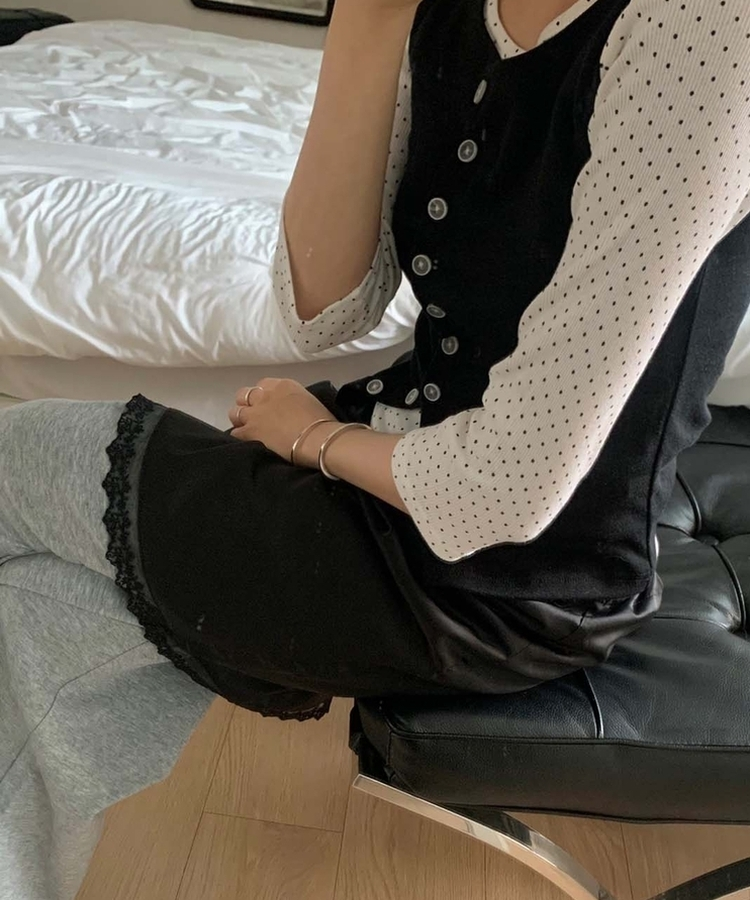 シルクミディレーススカート BLACK