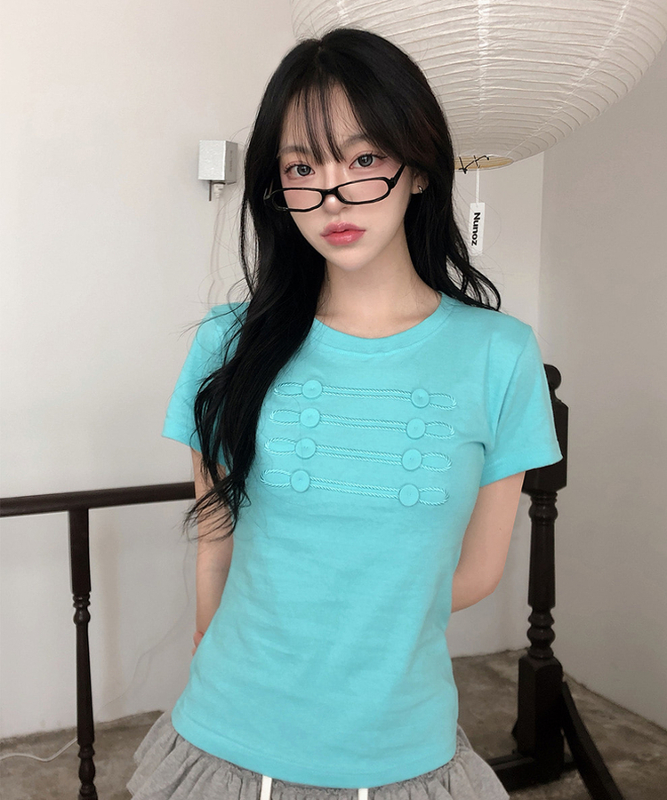 ナポレオンボタン刺繍半袖Tシャツ MINT