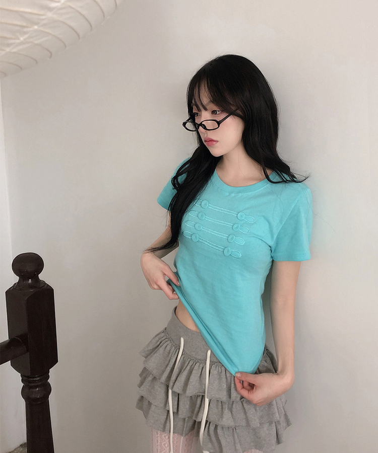 ナポレオンボタン刺繍半袖Tシャツ MINT