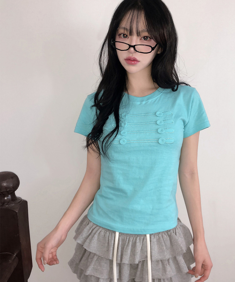 ナポレオンボタン刺繍半袖Tシャツ MINT