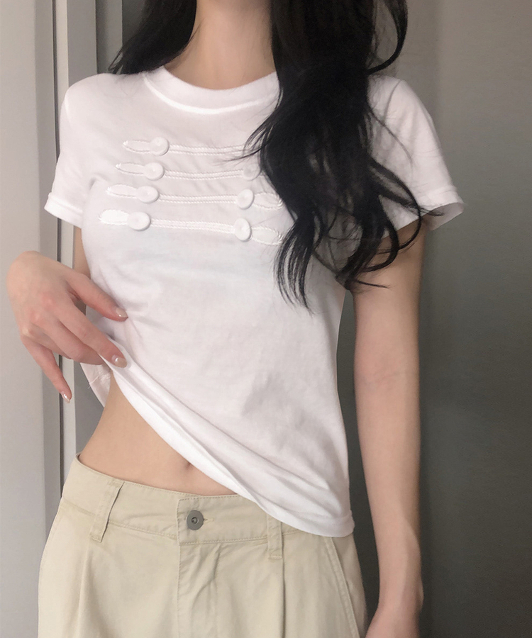 ナポレオンボタン刺繍半袖Tシャツ WHITE