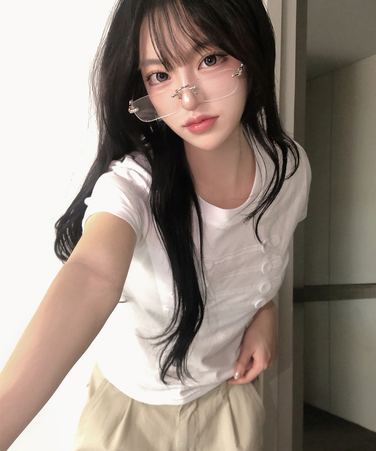 ナポレオンボタン刺繍半袖Tシャツ WHITE