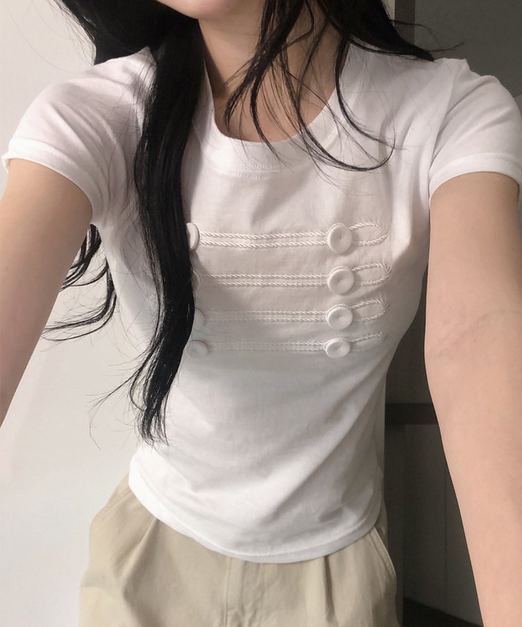 ナポレオンボタン刺繍半袖Tシャツ WHITE