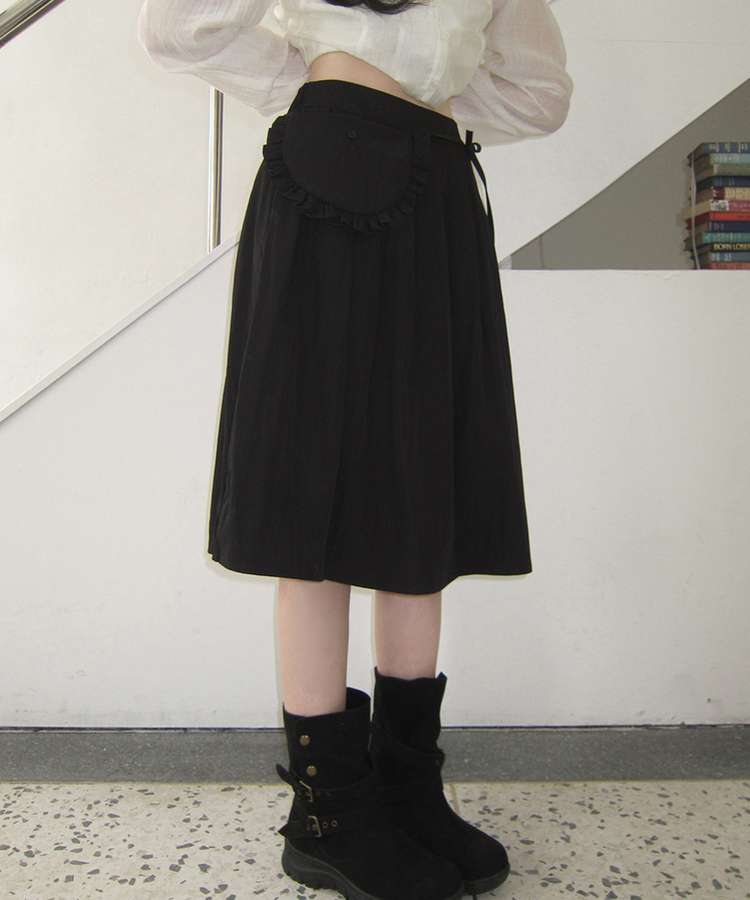 【ベルト付き】Aラインフレアミディスカート BLACK