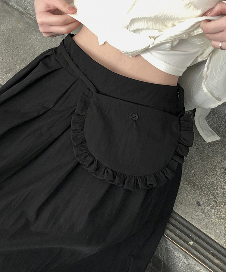 【ベルト付き】Aラインフレアミディスカート BLACK